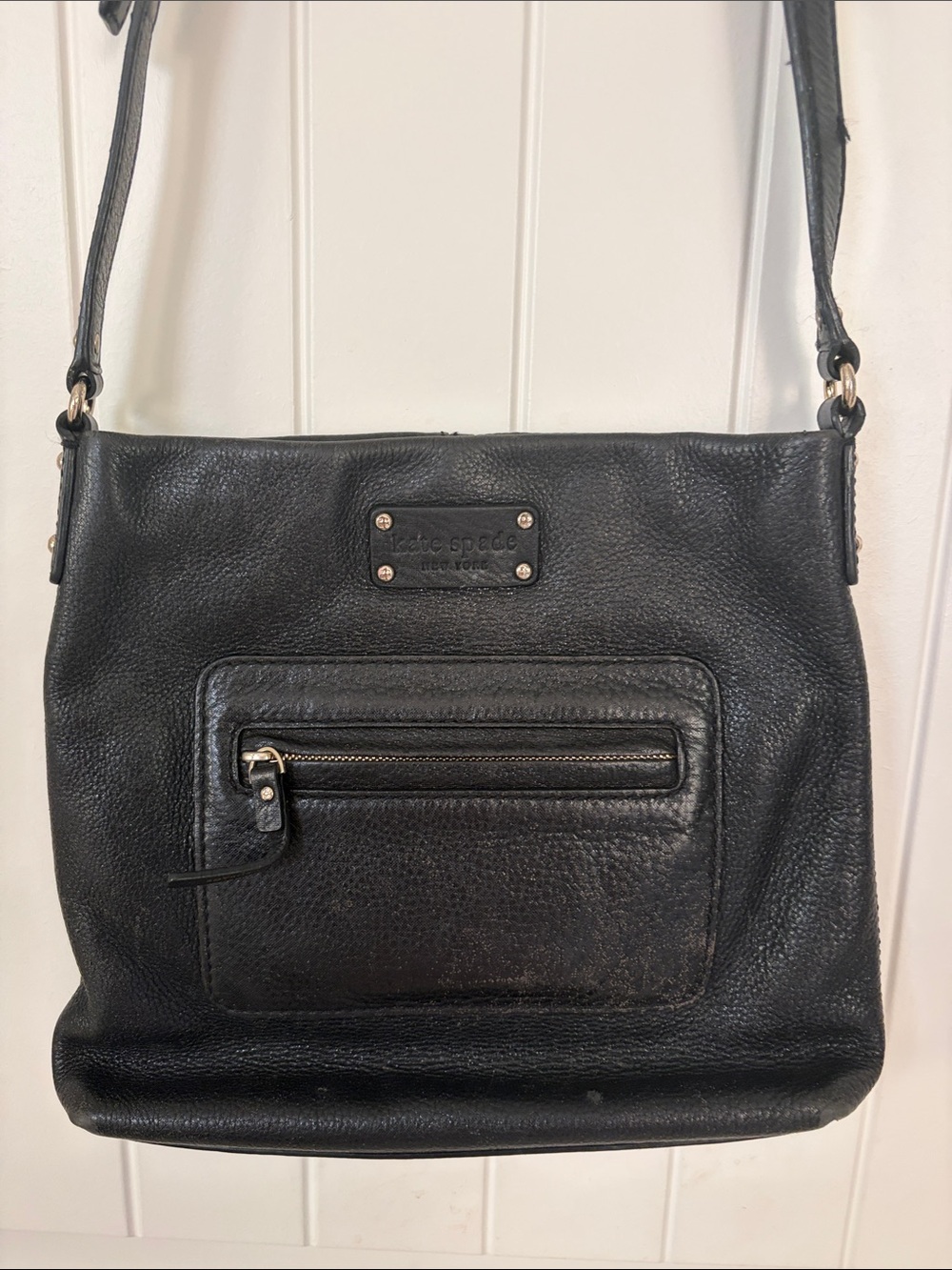 kate spade Black Pebbled Leather Crossbody with Front Zip Pocket